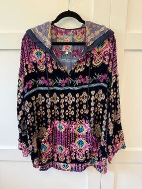 Johnny Was Summer Melina Burnout Velvet Embroidered Tunic